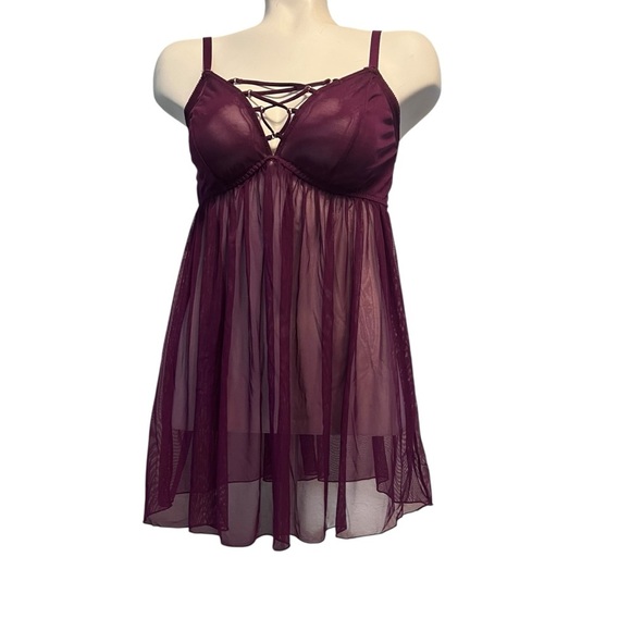 Torrid Plum Purple Sheer Mesh Lace-Up Babydoll Lingerie Size 1X Plus - Picture 1 of 9